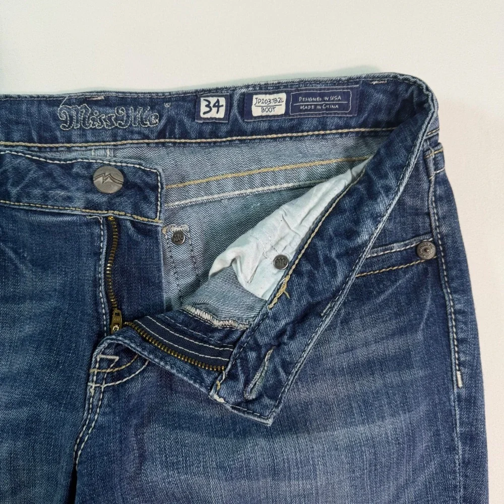 Miss Me Bootcut Jeans Medium Wash‎ Embroidered Rhinestone Pockets Size 36x33